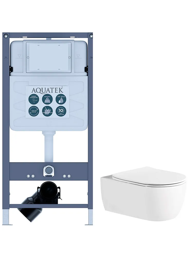 Set AQUATEK ЕВРОПА New-INSP01 рама AQUATEK INSP-0000001 +звукоизоляционная прокладка+унитаз ЕВРОПА AQ1106L-00+тонкое сиденье с механиз