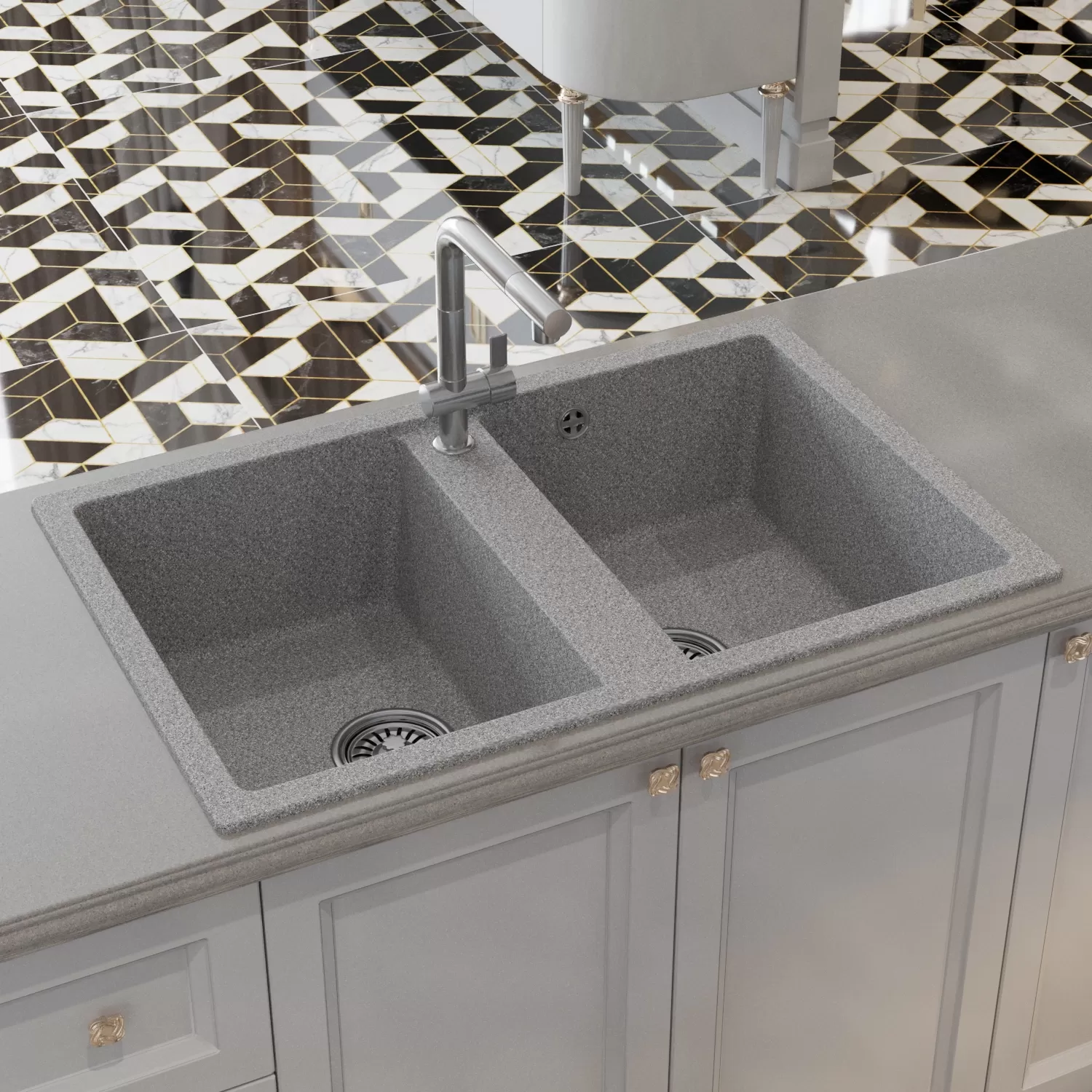Мойка MIXLINE ML-GM23 двухчашевая, темно-серая (309), 770*500*190мм NEW (552038)