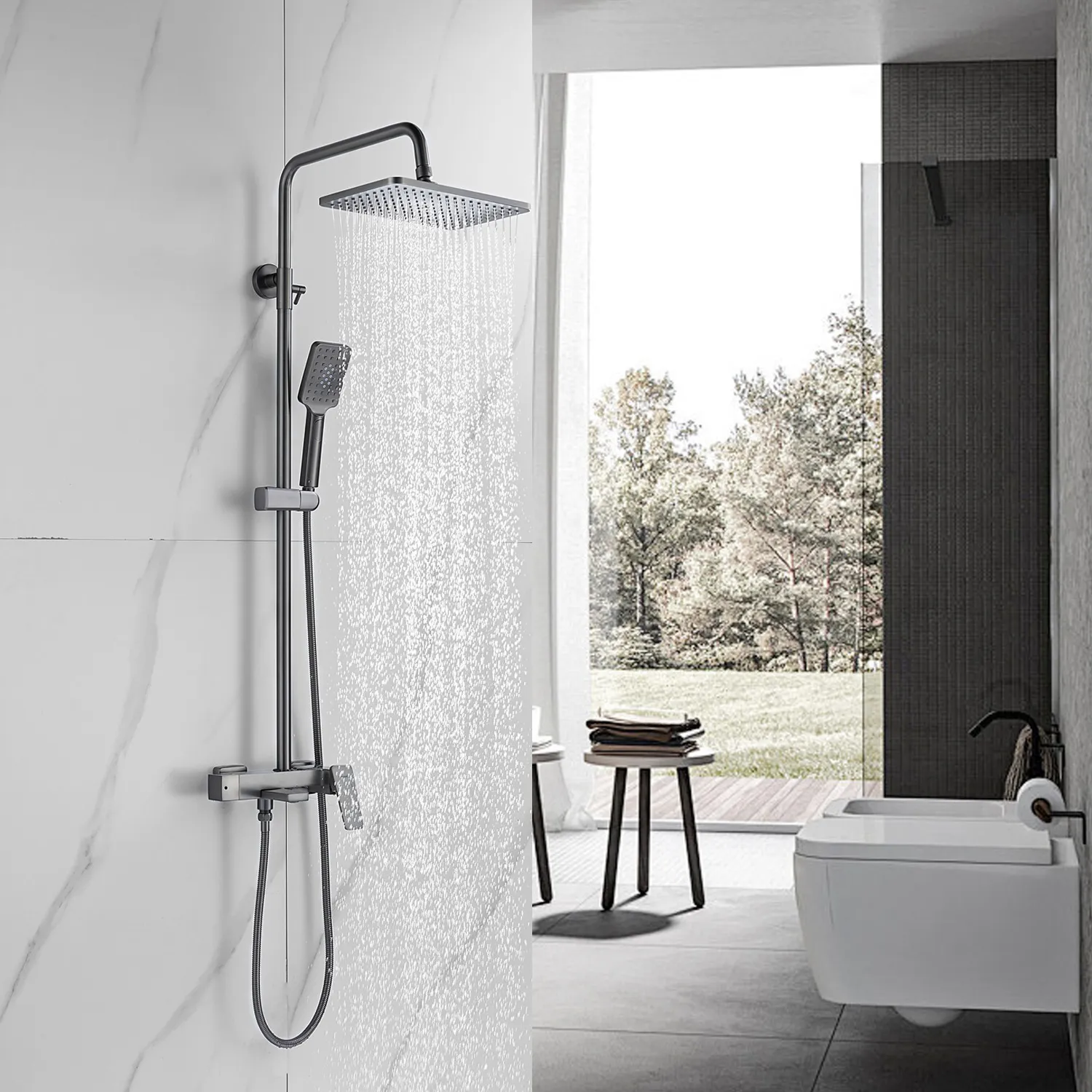 Душевая система Shevanik S8936T, оружейная сталь