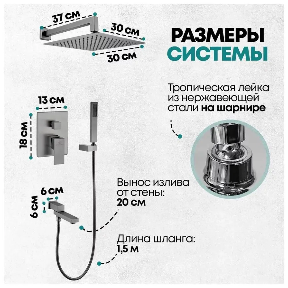 Душевая система встраиваемая Grocenberg GB5089BG-1, графит