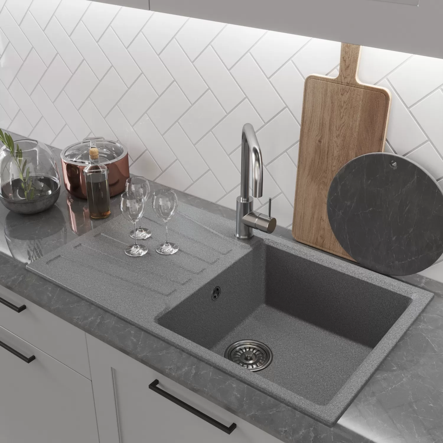 Мойка MIXLINE ML-GM20 с крылом  темно-серая (309) 830*480*190мм NEW (552001)