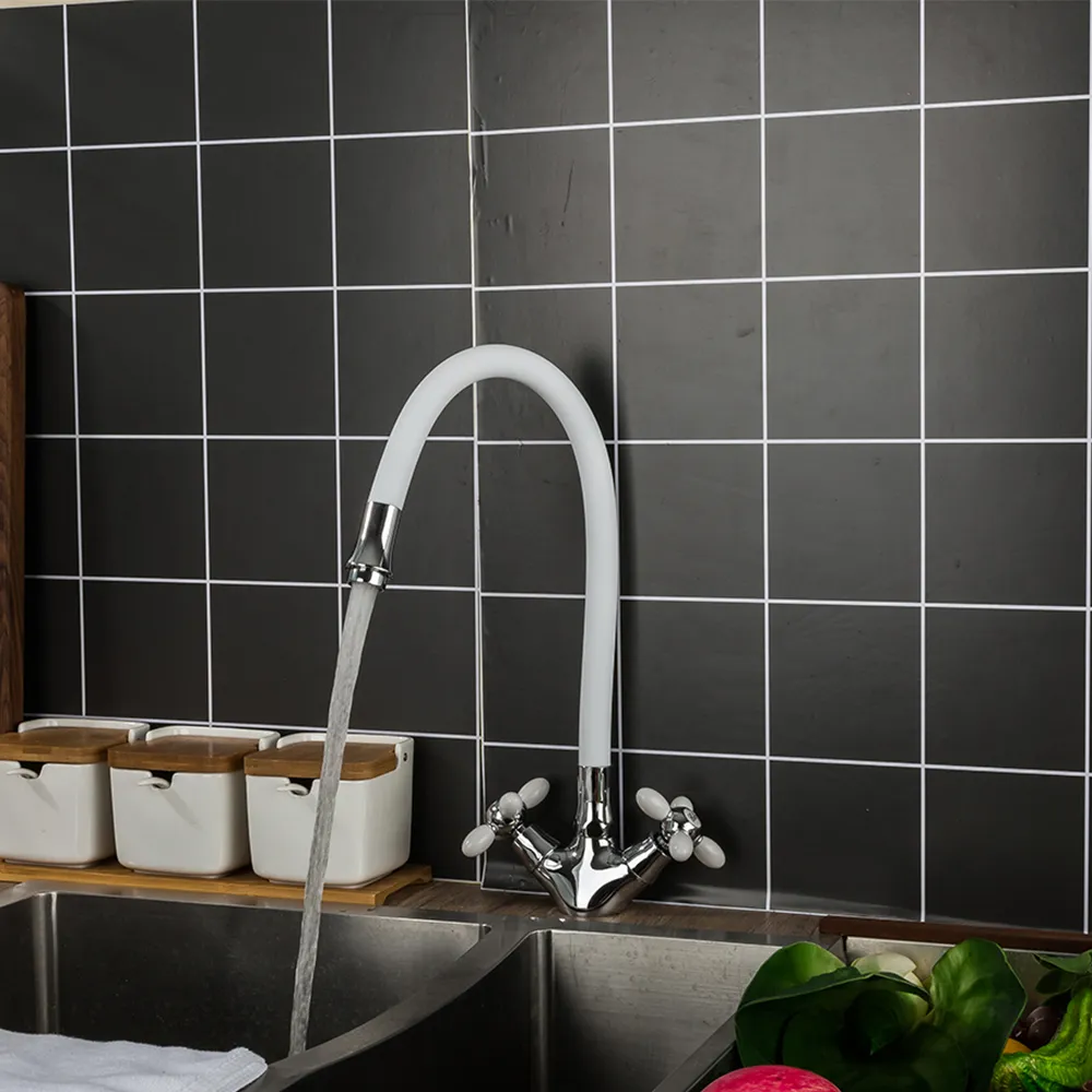 Смеситель для кухни с гибким изливом FRUD R44127-7, хром/белый