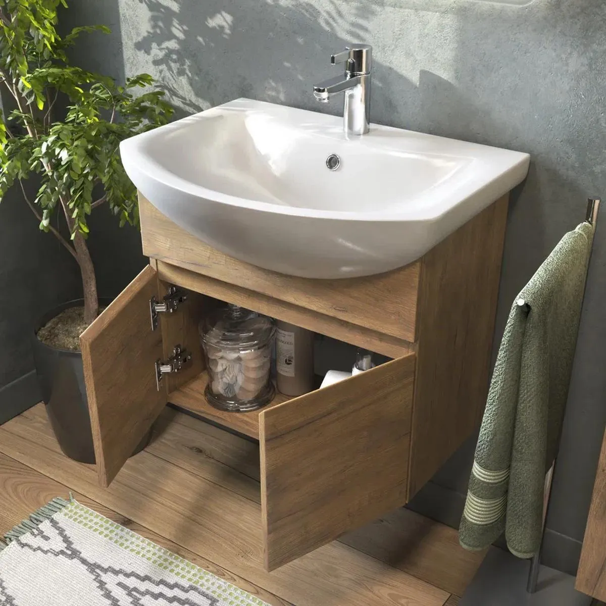 Тумба с раковиной подвесная VIGO Wing tp.WIN.BAL.60.2D дуб золотой, 60 см