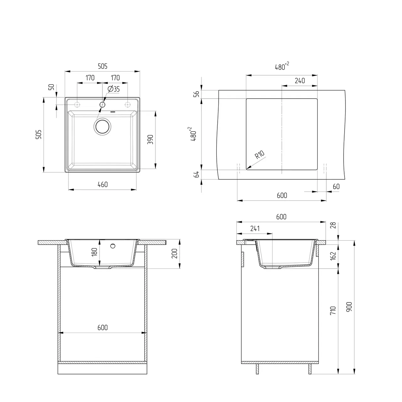 Кухонная мойка Ulgran Quartz Forte 505-10, песок