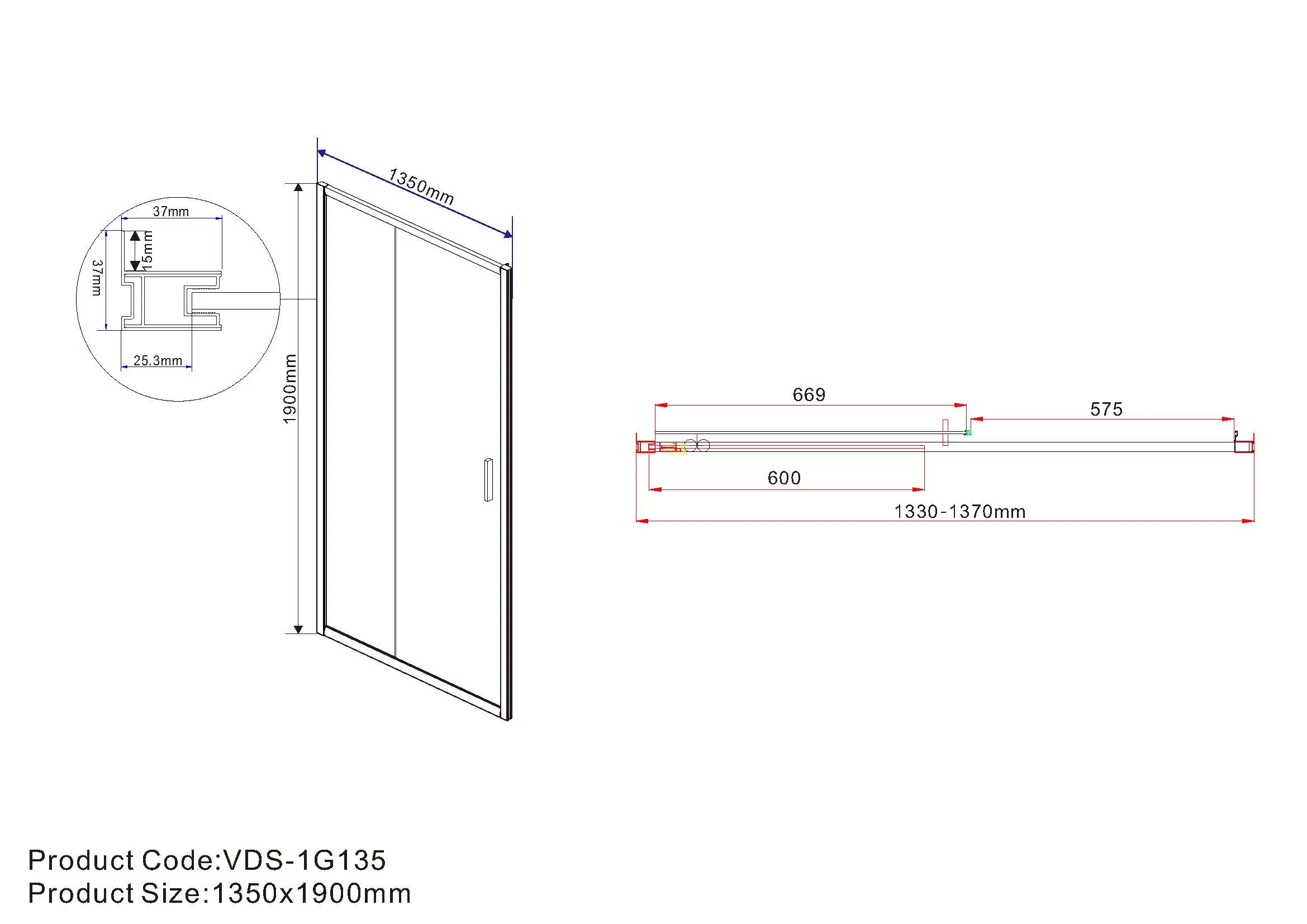 Душевая дверь Vincea Garda (VDS-1G135CL) 1350х1900 мм, хром, стекло прозрачное