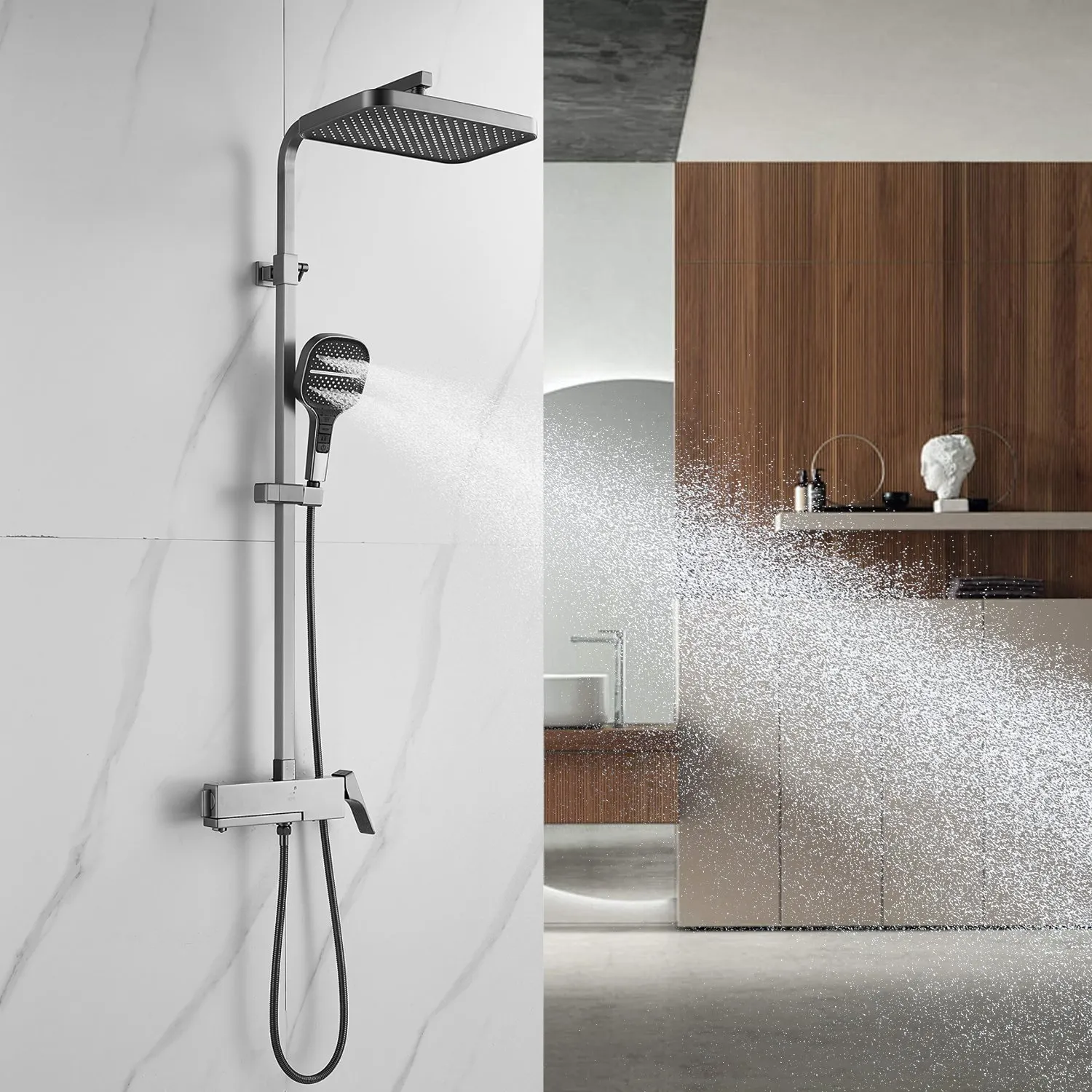 Душевая система Rose R1056T, оружейная сталь