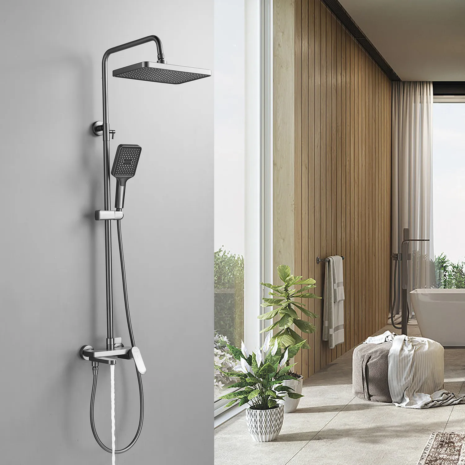 Душевая система Shevanik S4536T, оружейная сталь