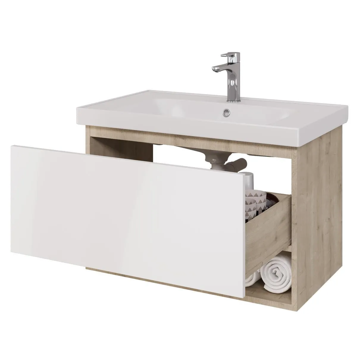 Тумба под раковину подвесная Dreja Perfecto 90 см, дуб эврика/белый