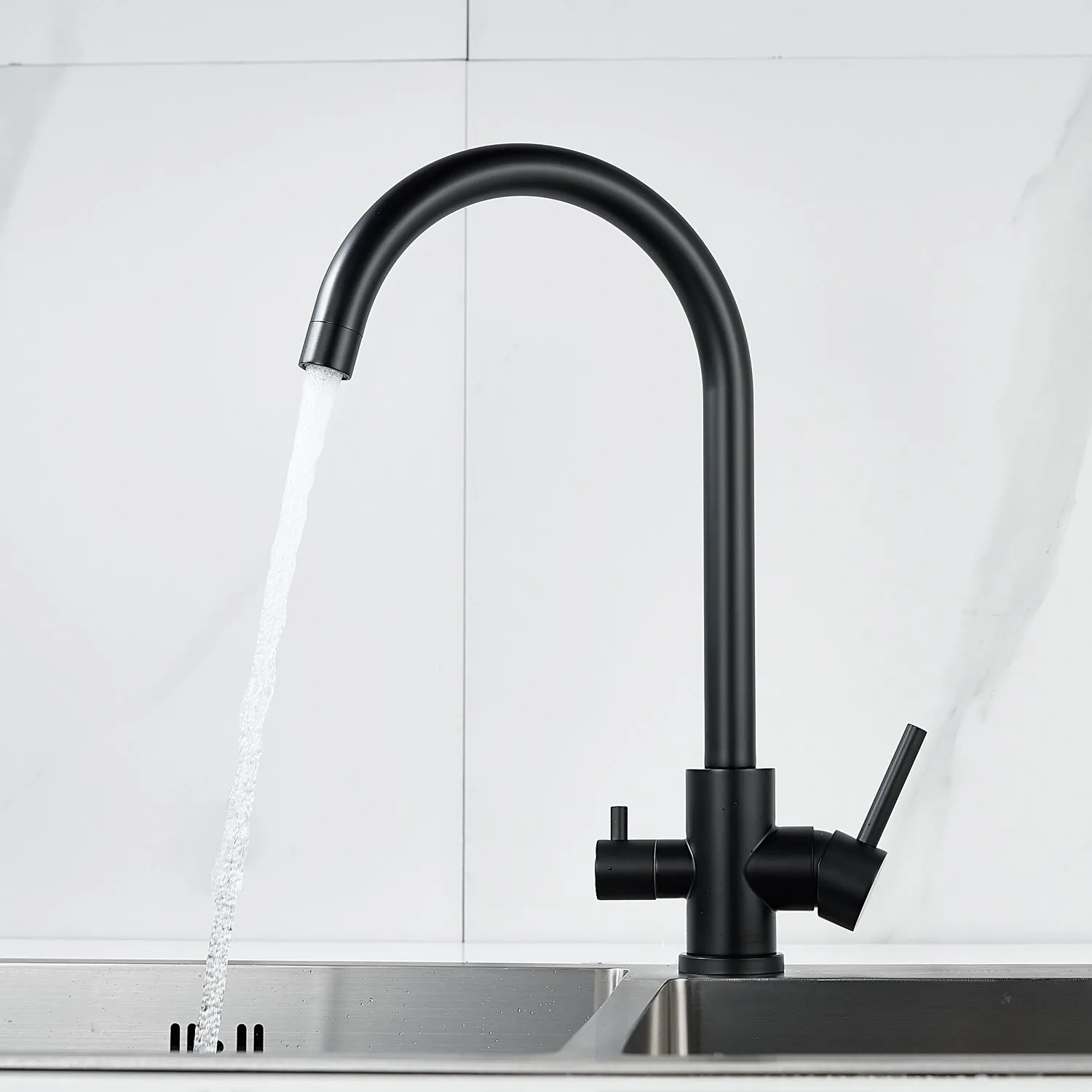 Смеситель для кухни с подключением фильтра воды Raffine F108H, черный