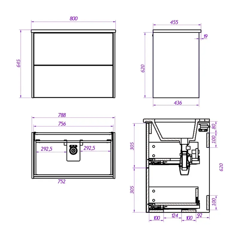 Тумба под раковину подвесная La Fenice Tesoro FNC-01-TES-DNN-80-2, натуральный
