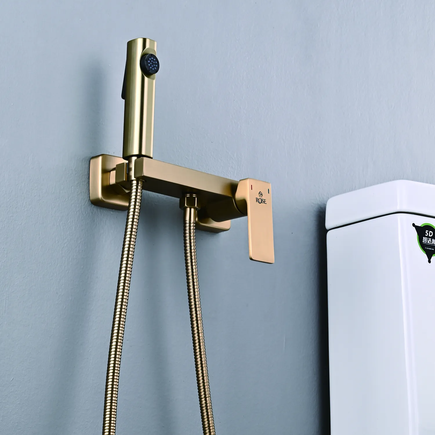 Гигиенический душ со смесителем Rose R1805G-1, золотой сатин