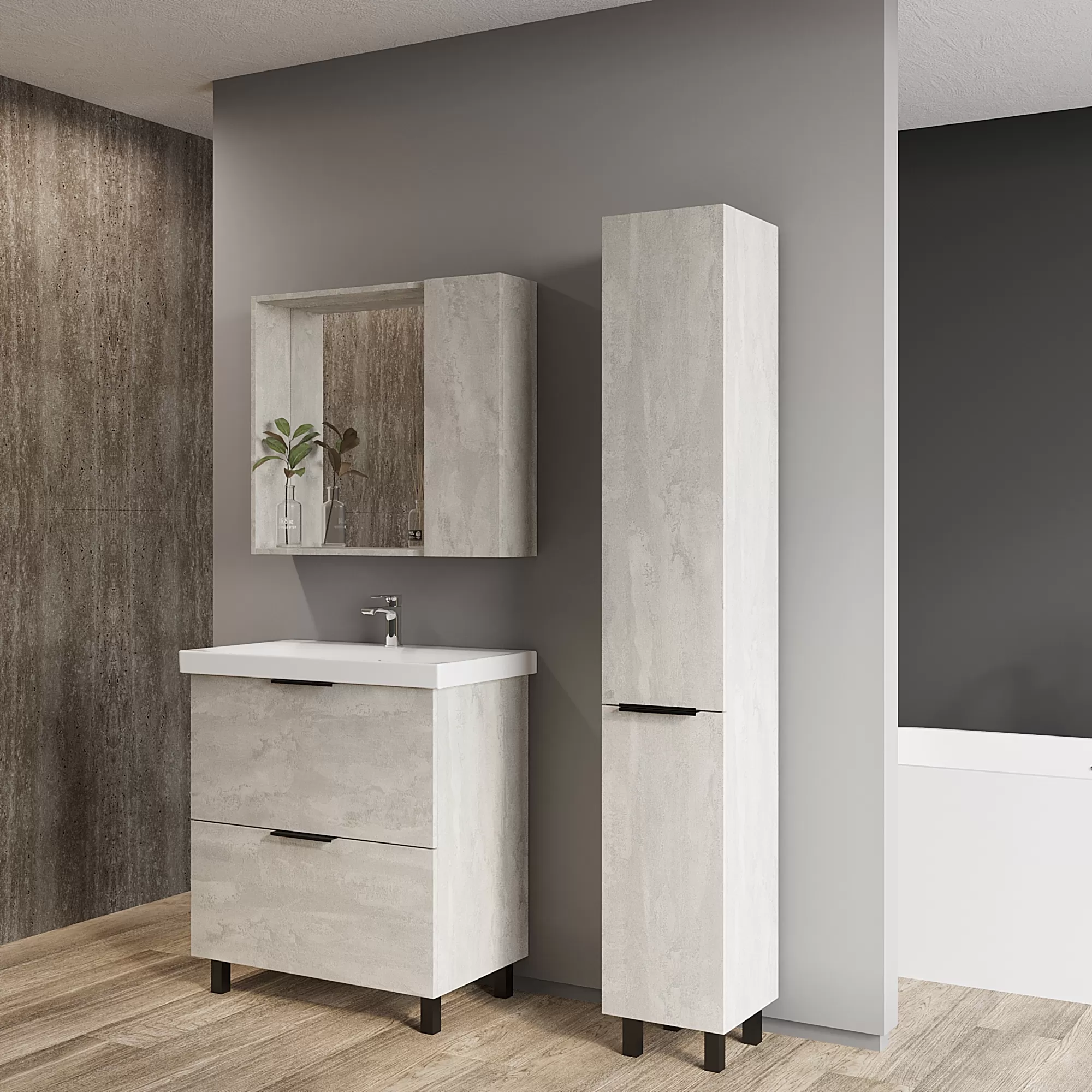 Тумба VIANT "Берлин" MODUO 60 2 ящика цемент 444х570х820 (VBER60MDC-T2Y)