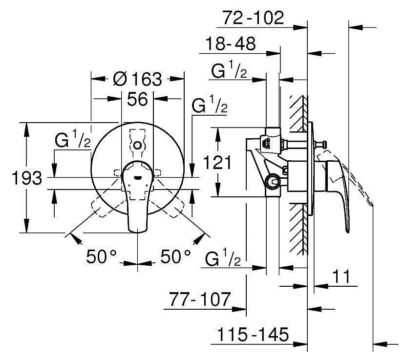 Смеситель для ванны GROHE Eurosmart встраиваемый без излива, хром (арт. 33305003)