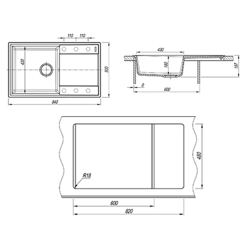 Кухонная мойка Florentina ЛИПСИ 20.130.D0860.208, нуар