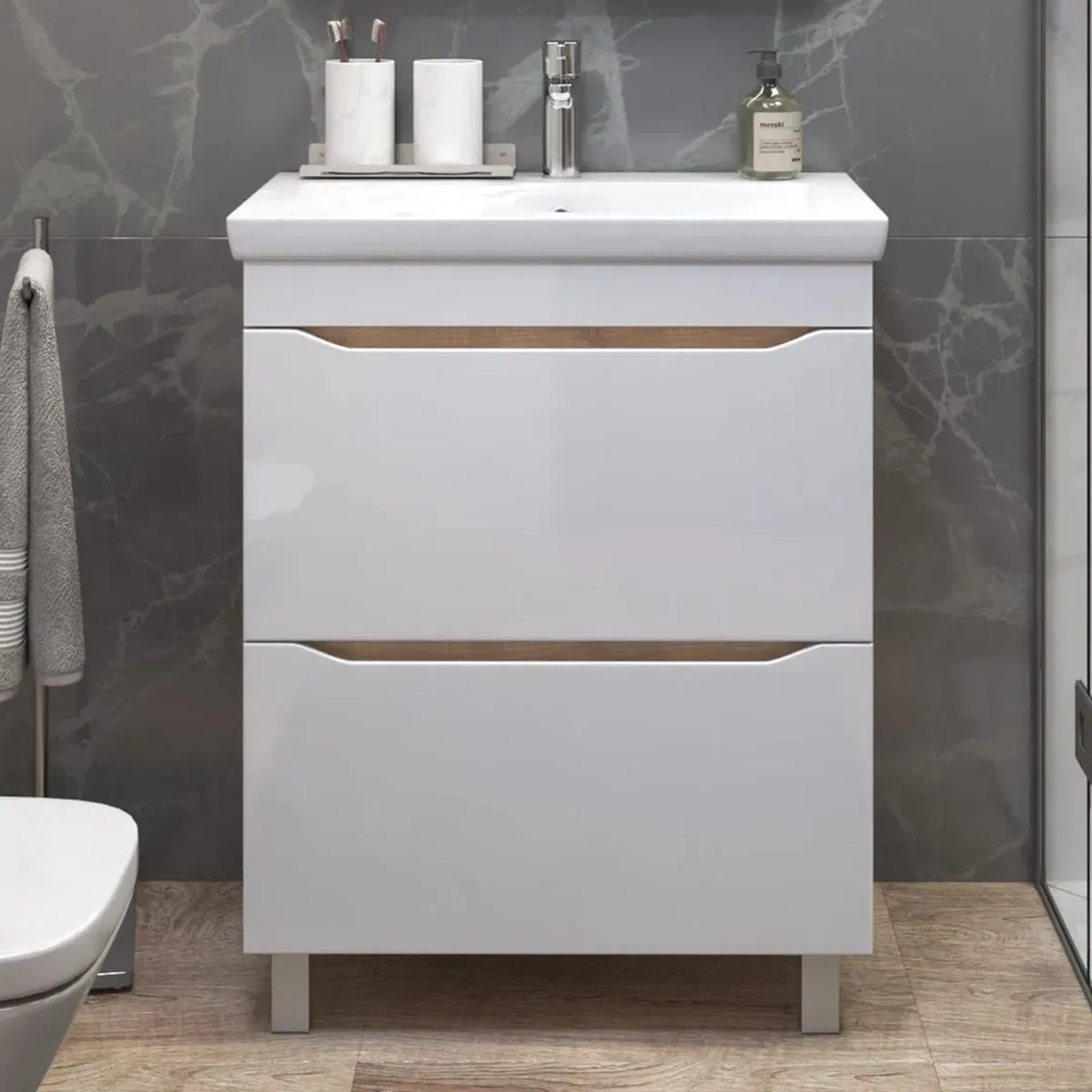 Тумба с раковиной напольная VIGO Grani 202 дуб золотой, 70 см