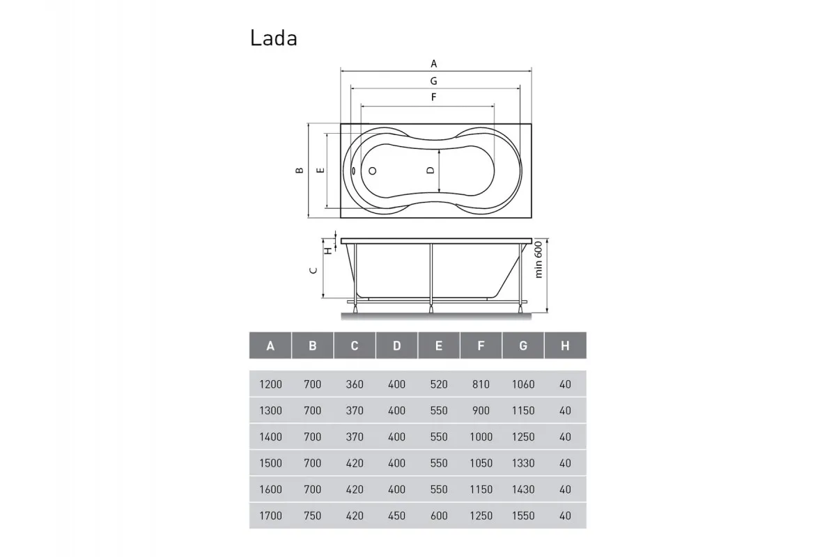 Ванна акриловая Relisan LADA Гл000000982, 140x70