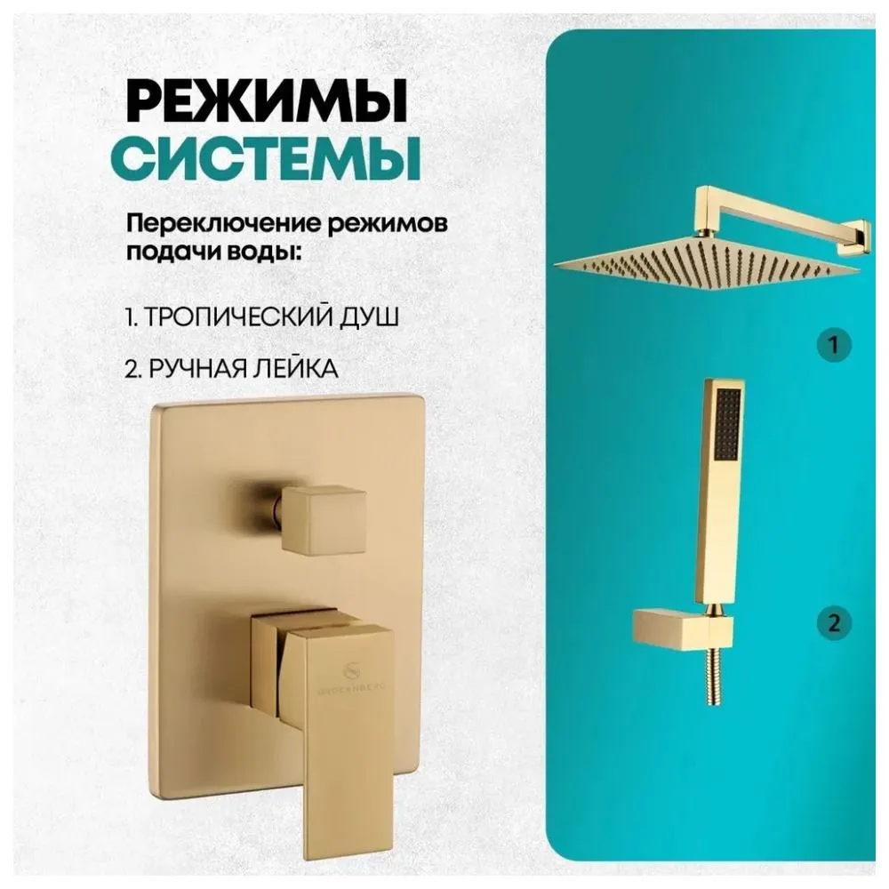 Душевая система встраиваемая (без излива) Grocenberg GB5089MG-3, матовое золото
