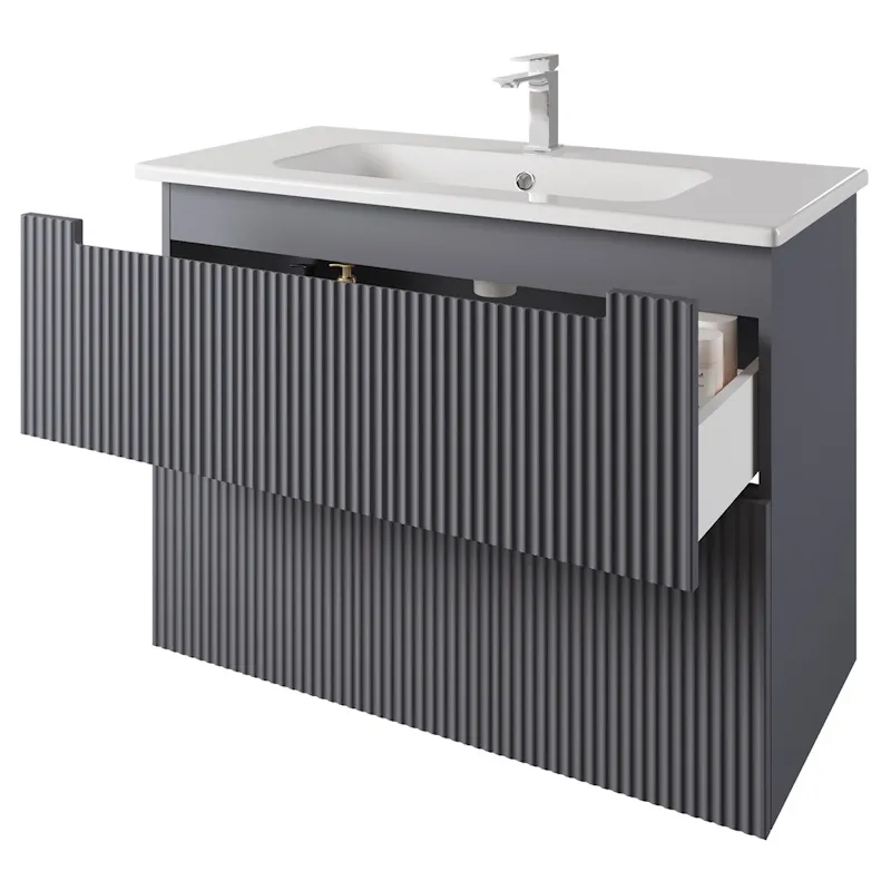 Тумба с раковиной подвесная Dreja Euphoria 100 см, серый базальт