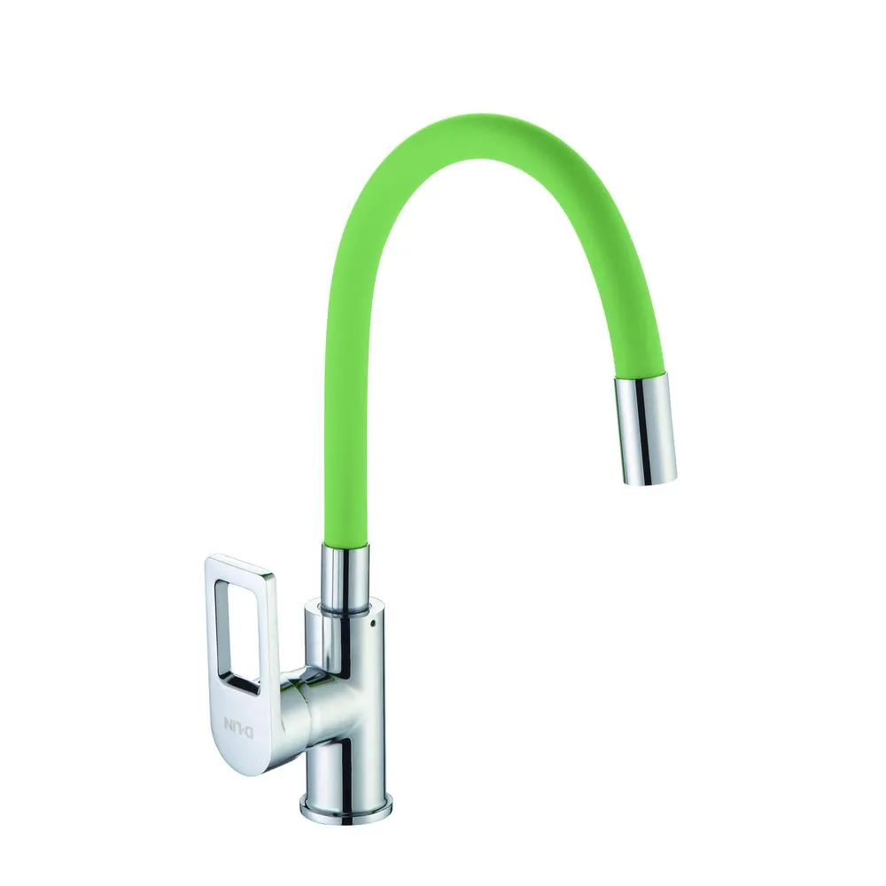 Смеситель для кухни с гибким изливом D-Lin D155308-5, хром/зеленый