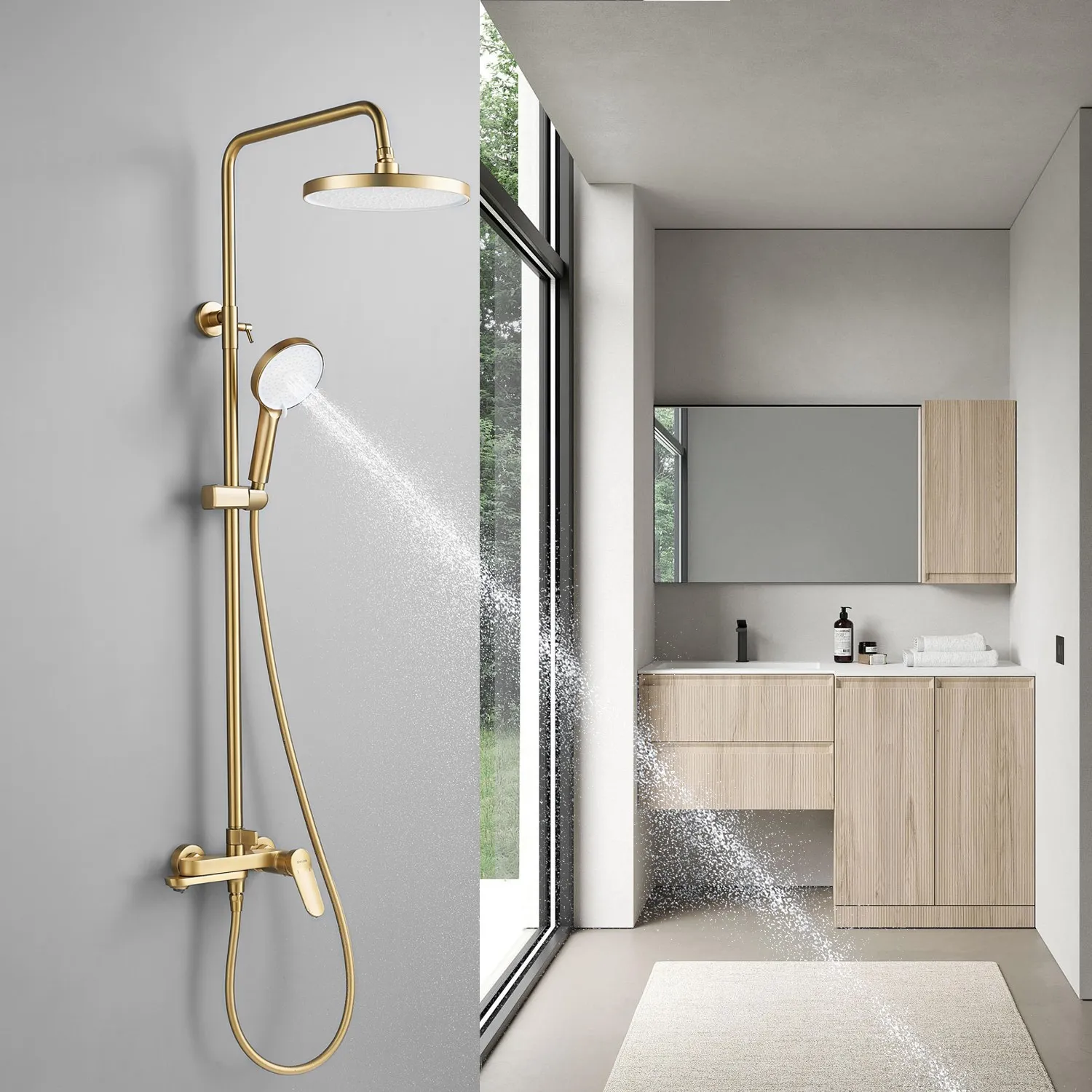 Душевая система Shevanik S4336G, золотой сатин