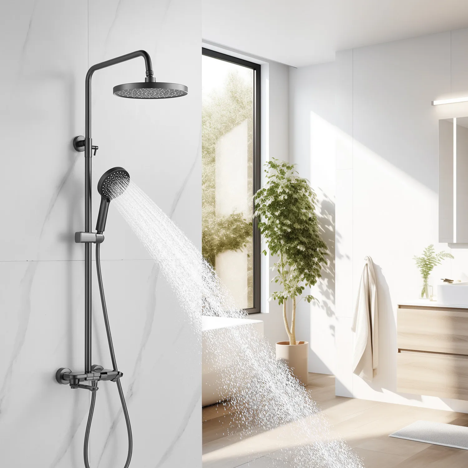 Душевая система Shevanik S4726T, оружейная сталь