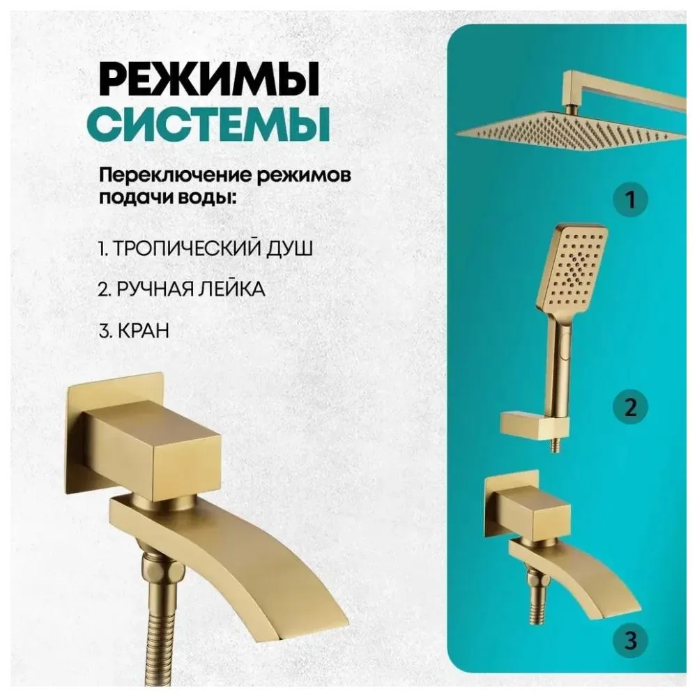 Душевая система встраиваемая Grocenberg GB5007MG, матовое золото