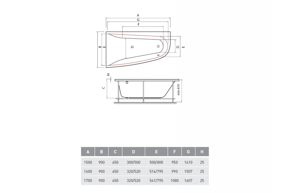 Ванна акриловая левосторонняя Vayer BOOMERANG Гл000010850, 150x90