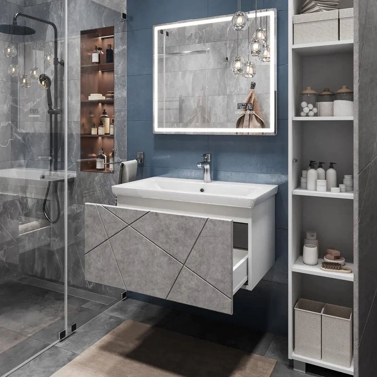 Тумба с раковиной подвесная VIGO Geometry 035 бетон, 80 см