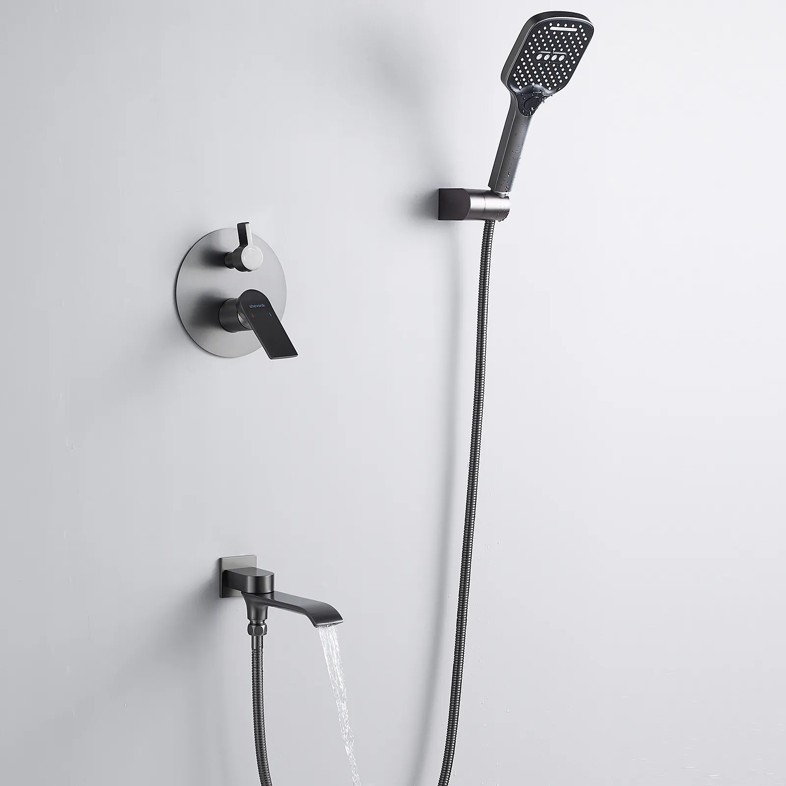Душевая система встраиваемая Shevanik S4135T, оружейная сталь