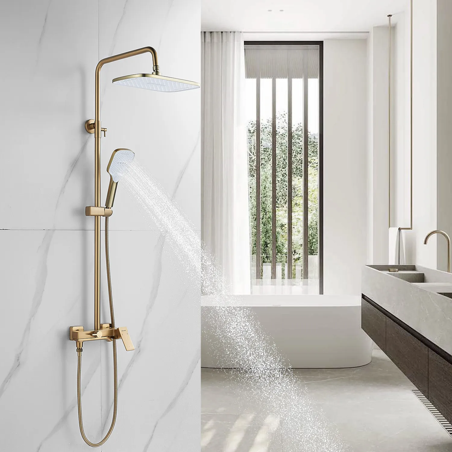 Душевая система Shevanik S4036G, золотой сатин