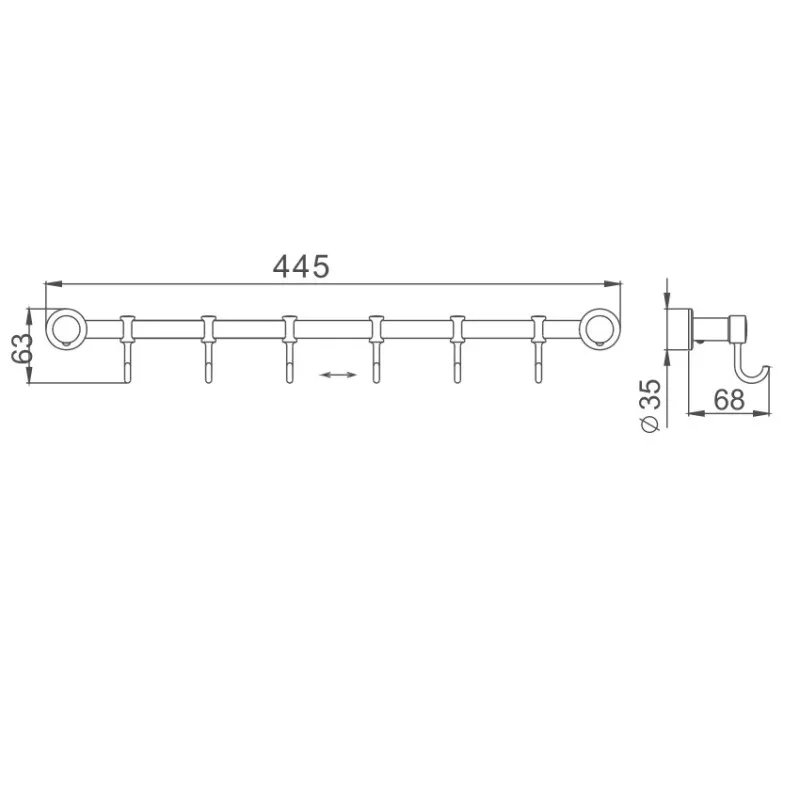 Планка с крючками для полотенец D-Lin D201851-6, хром