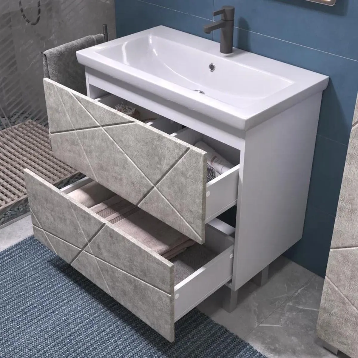 Тумба с раковиной напольная VIGO Geometry 025 бетон, 80 см