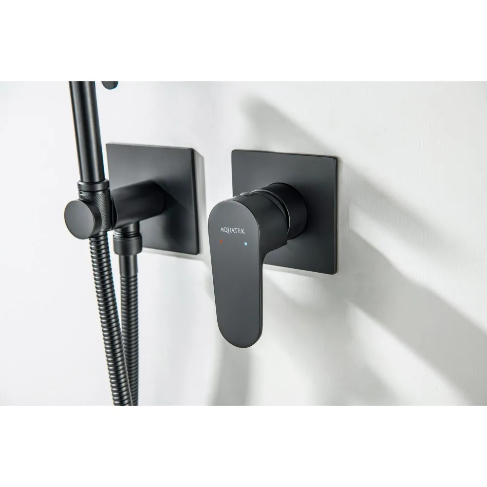 Комплект для гигиенического душа встроенный 2 отв. (смеситель + гигиеническая лейка + шланг) AQUATEK ОБЕРОН, матовый черный AQ1220MB
