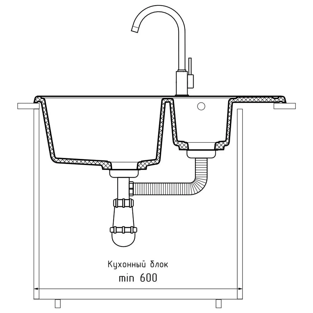 Кухонная мойка GranFest QUARZ 21К, черный