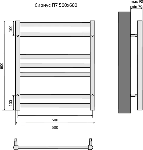 Полотенцесушитель водяной Aquatek Сириус П7 500х600