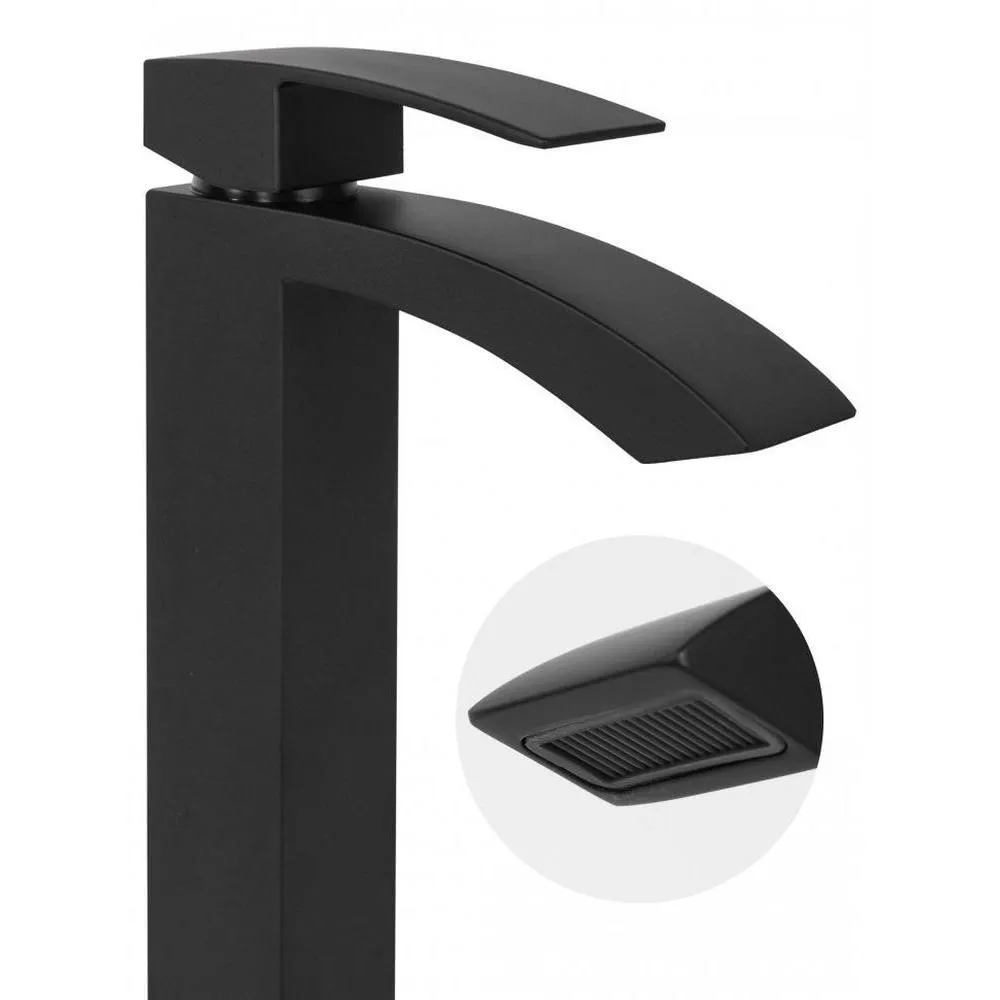 Смеситель для раковины высокий Hansberge H2077BL, черный