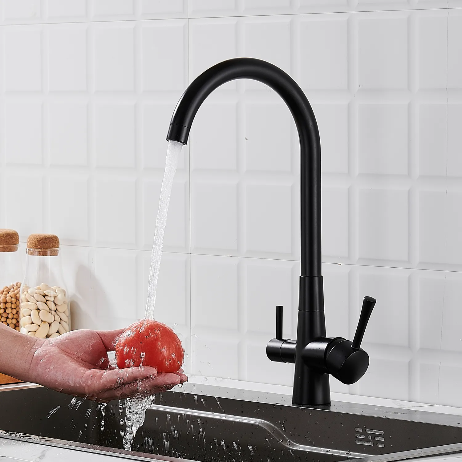 Смеситель для кухни с подключением фильтра Shevanik S428H, черный