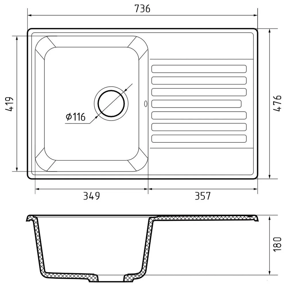 Кухонная мойка GranFest QUARZ 78, черный