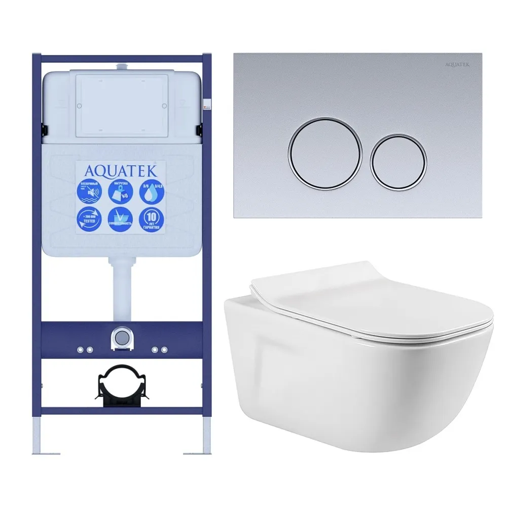 SET AQUATEK ДИВА-019 4в1 (рама AQUATEK Standard INS-0000012+ кркпеж KKI-0000002+клавиша KDI-0000019+унитаз ДИВА AQ2012-00 с тонким сиденьем soft-close