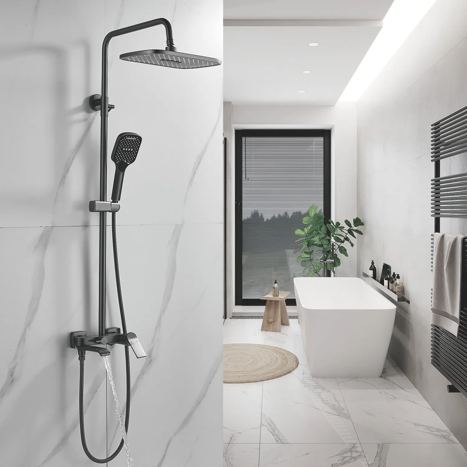 Душевая система Shevanik S4136T, оружейная сталь