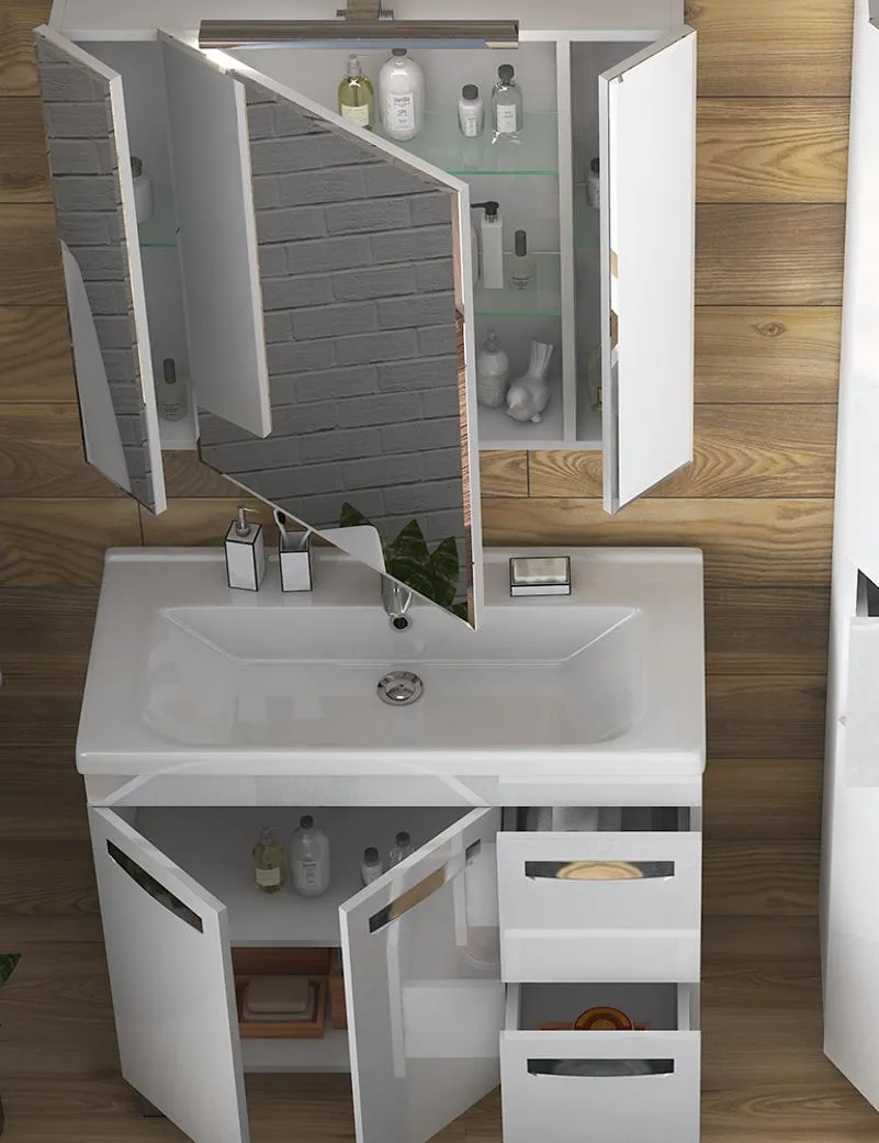 Тумба с раковиной напольная VIGO Plaza tn.PLA.MIR.80.2D.2Y, 80 см