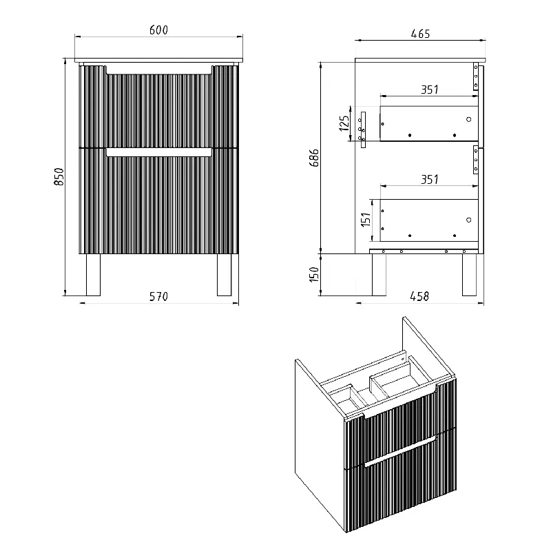 Тумба под раковину подвесная Dreja Euphoria 60 см, серый базальт