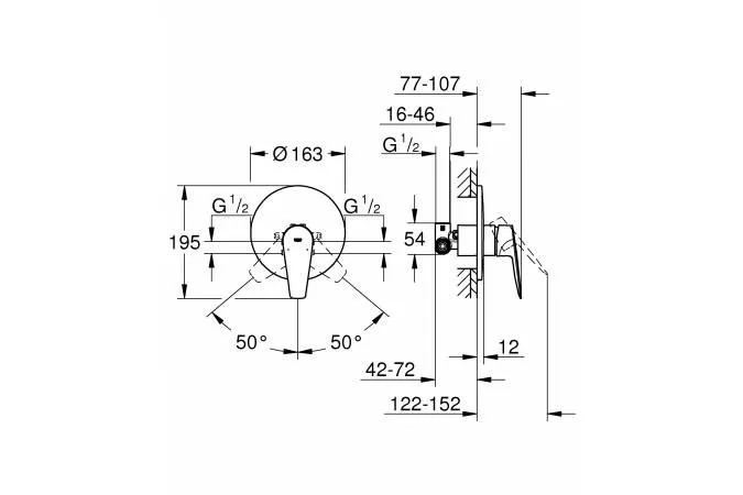 Смеситель для душа GROHE BauEdge New встраиваемый без подключения шланга, хром (арт. 29078001)