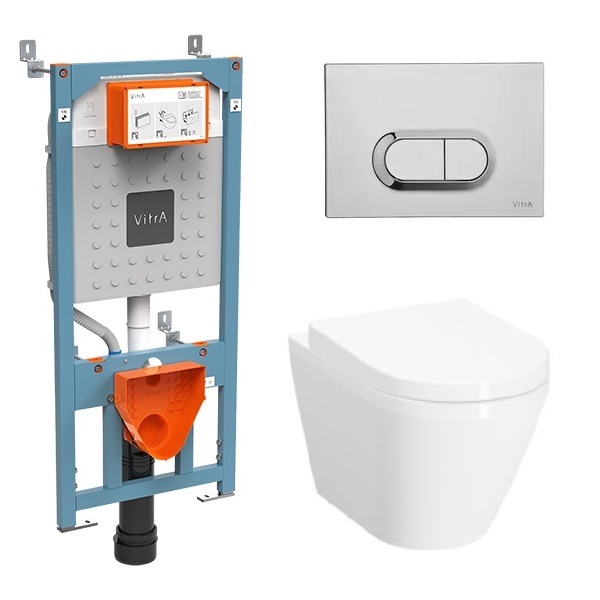 Инсталляция с подвесным унитазом Vitra S20 Rim-Ex (9004B003-7202) (кнопка хром глянцевый) микролифт