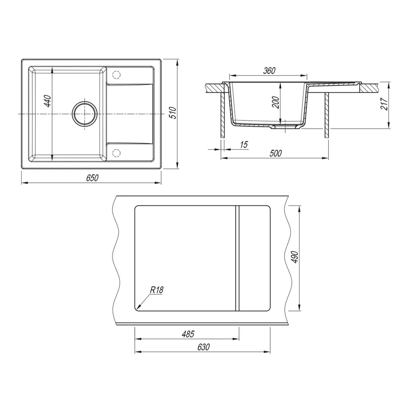Кухонная мойка Dr. Gans ТЕХНО 25.030.C0650.407, черный