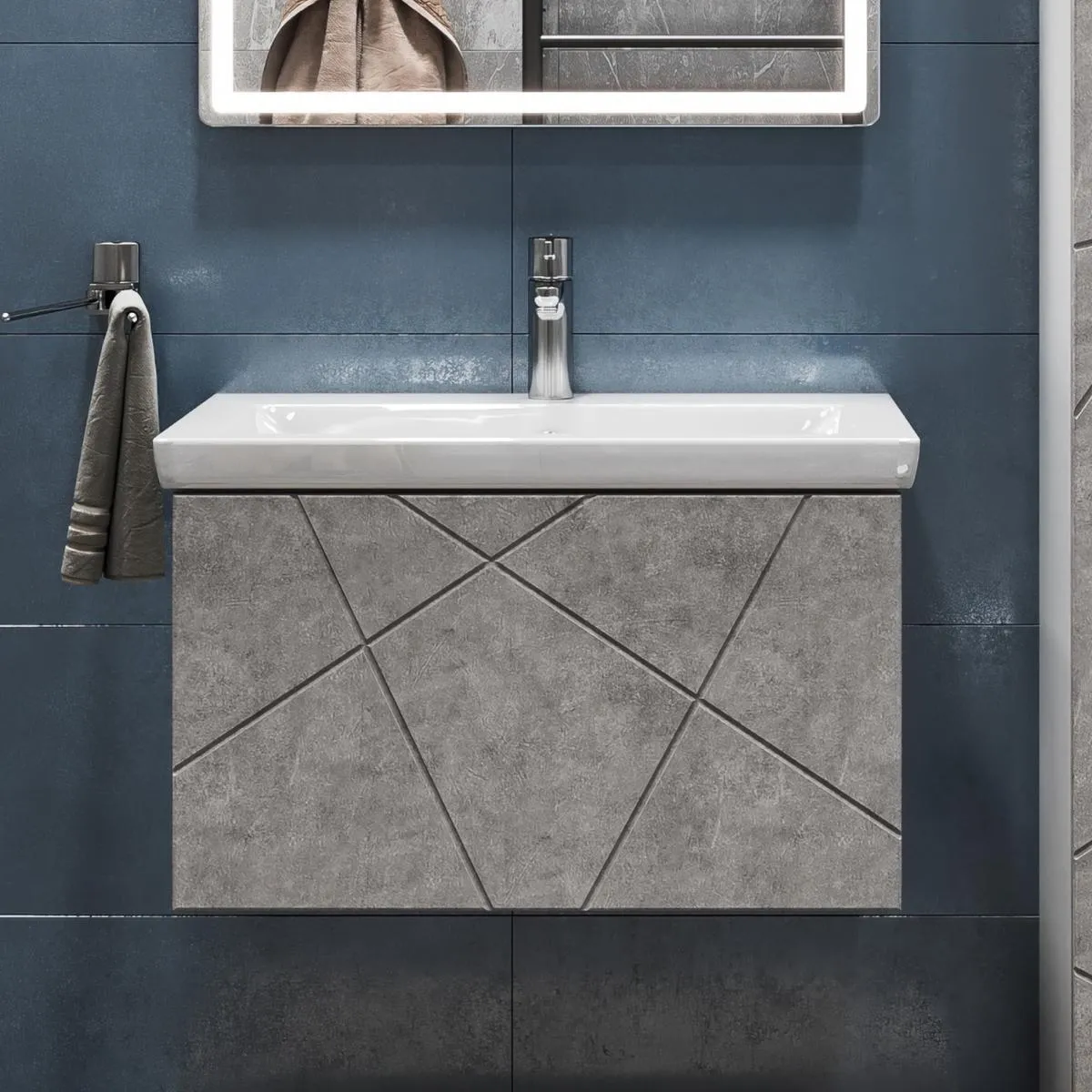 Тумба с раковиной подвесная VIGO Geometry 033 бетон, 60 см