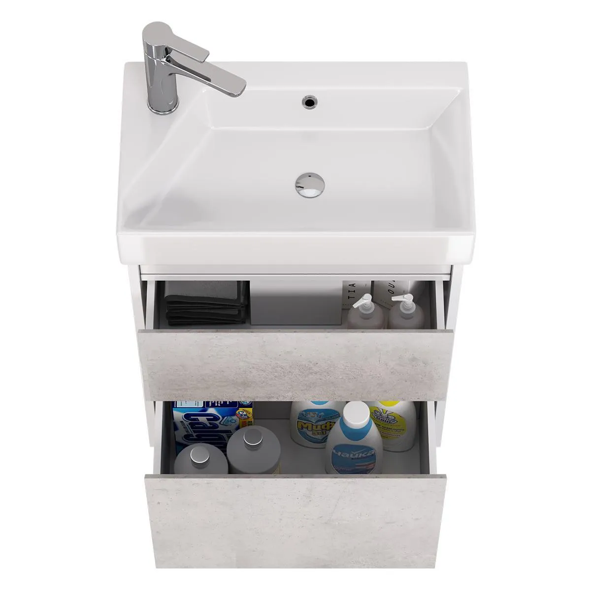 Тумба с раковиной подвесная Dreja Slim 55 см, белый/бетон