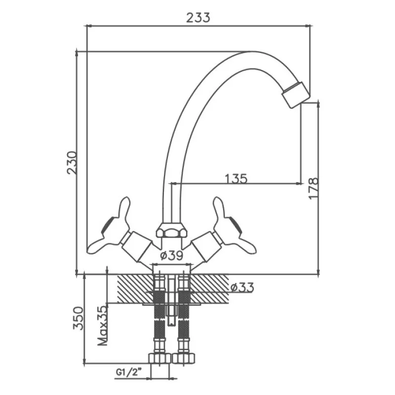 Смеситель для кухни Cron CN4012, хром