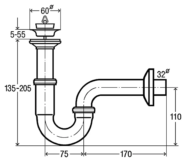 Сифон для раковины трубчатый Viega Sifon 5612, хром (111298)