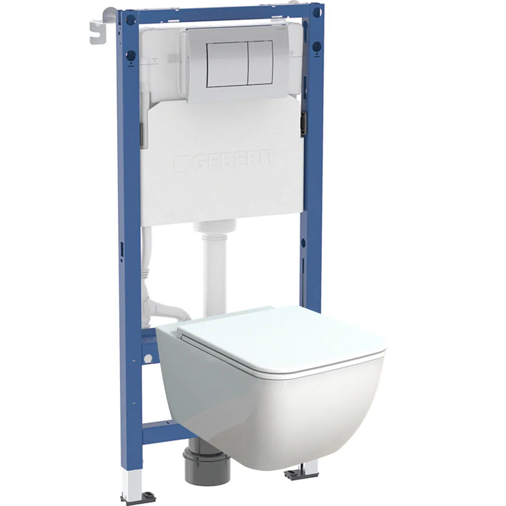 Комплект инсталляция и унитаз подвесной безободковый Geberit Delta Vigente, белый (458.163.21.S)